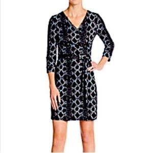 DIANE VON FURSTENBERG Black & Blue Reptile Print New Julien Two Mini Wrap Dress‎